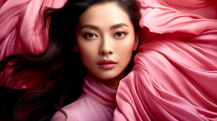 Close-up of an Asian Woman in a Pink Dress