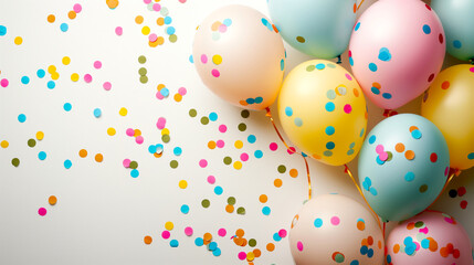 Fototapeta na wymiar Colorful Balloons and Confetti - White Background