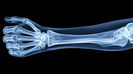 X ray of athlete with joint pain or injury from sports accident, space for text placement.