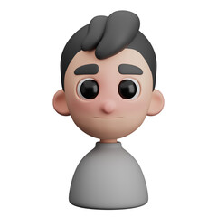 3D Avatar of black hair, young boy wearing grey t-shirt