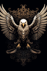 Majestic Eagle with Outstretched Wings on Ornate Emblem Background

