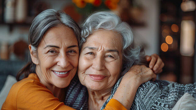Happy senior woman enjoying in daughter's affection on Mother's Day