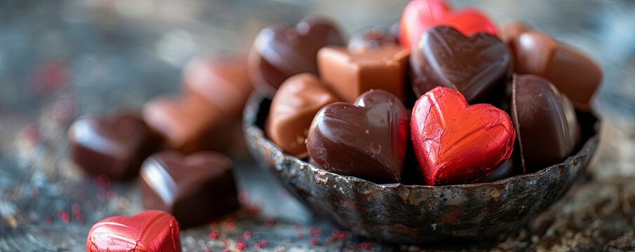 Heart Shaped Chocolates. Food Based Valentine??Ts Day Background.