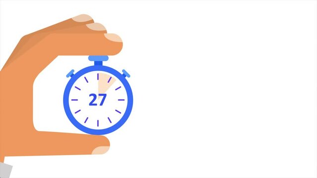 30 second stopwatch countdown timer animation from 30 to 0 seconds on white background, 4k footage