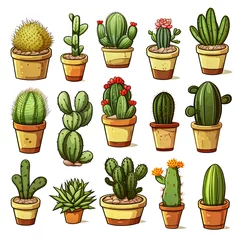 Stickers pour porte Cactus en pot Watercolor Set Of Colorful Cactus Plants And Succulent Plants In Pot Isolated On White Background