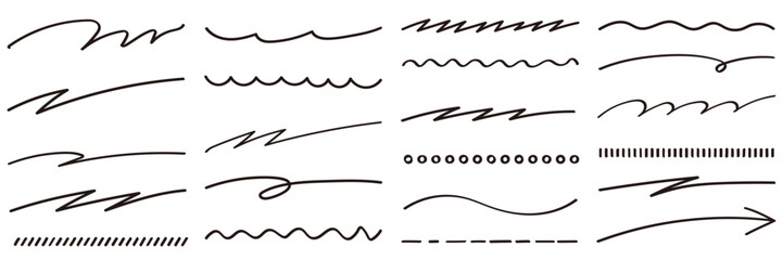 手描きの線画フレームのベクターイラストセット。手書き、線、落書き