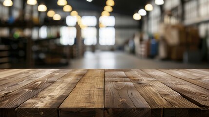 Wooden table top with copy space. Industrial area background