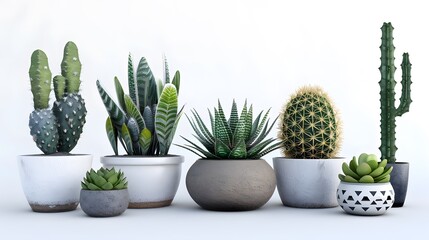 Houseplants cactus plants in pots isolated backgrounds 3d render png