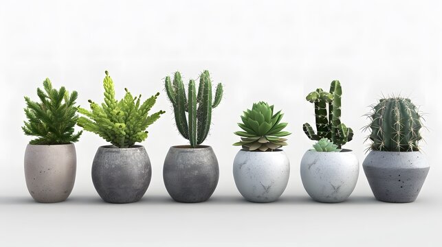 Houseplants cactus plants in pots isolated backgrounds 3d render png