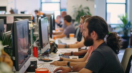 People working in an office or coworking with computers