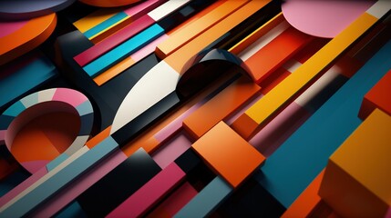 Surreal Geometric Composition, Abstract Multicolored Shapes - obrazy, fototapety, plakaty