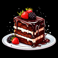 Chocolate cake slice on a plate