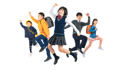 ジャンプする子供達のグループ　小中学生・幼稚園児　手作業で精密に切り抜いた背景透過全身写真PNG（1人ずつのPNG画像も販売しております。作成者リンクから「PNG」で検索してください）