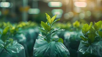 Vibrant Indoor Green Tea Plant Nursery Embracing Sustainable Farming - obrazy, fototapety, plakaty