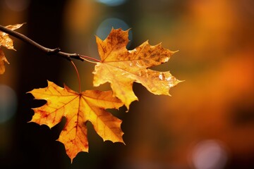 Yellow Maple Leaves on Blurred Background, Close Up