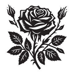 illustration with rose silhouette isolated on white