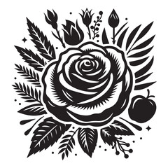 illustration with rose silhouette isolated on white