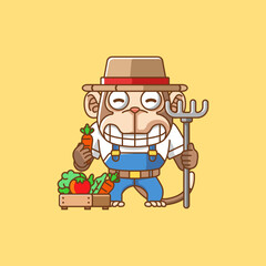 Cute ape monkey farmers harvest fruit and vegetables cartoon animal character mascot icon flat style illustration concept