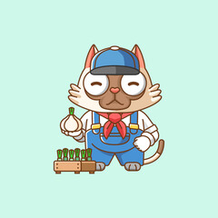 Cute Cat farmers harvest fruit and vegetables cartoon animal character mascot icon flat style illustration concept