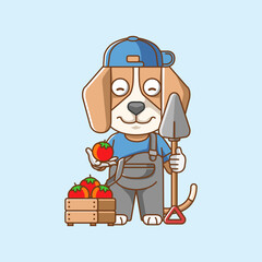 Cute Dog farmers harvest fruit and vegetables cartoon animal character mascot icon flat style illustration concept