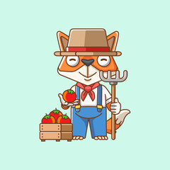 Cute Fox farmers harvest fruit and vegetables cartoon animal character mascot icon flat style illustration concept set