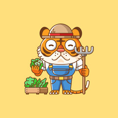 Cute Tiger farmers harvest fruit and vegetables cartoon animal character mascot icon flat style illustration concept