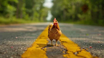 Foto op Aluminium chicken crossing the road or at least trying © USAF Retired Vet