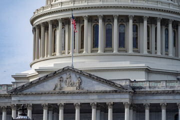 Close-up of the United States Capitol building in Washington DC. 