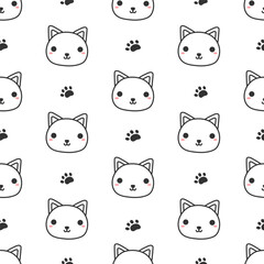 seamless pattern of the outline of the cat's face and the paw of the cat