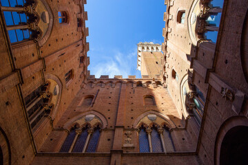 Fototapeta premium View from inside The Torre del Mangia a tower in Siena, Italy.