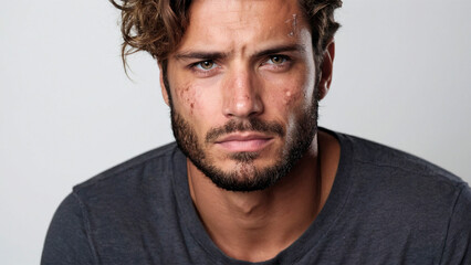 good looking man with acne on his face