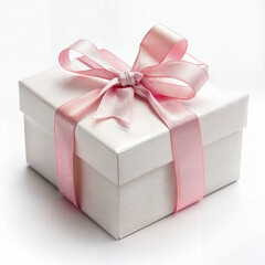 Obraz premium Gift box with pink bow on white background.