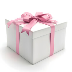 Gift box with pink bow on white background.