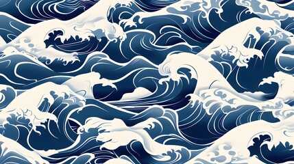 Seamless water wave pattern inspired by Japanese art ideal for backgrounds seamless background. Concept Japanese Water Wave Art, Seamless Pattern, Background Design