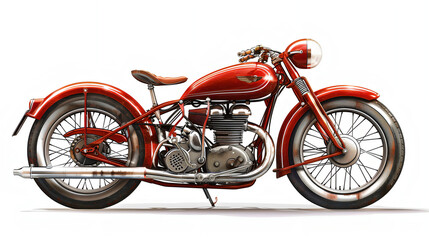 red vintage motorcycle elevation on white background