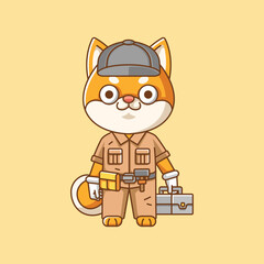 Cute Shiba inu Dog mechanic with tool at workshop cartoon animal character mascot icon flat style illustration concept set
