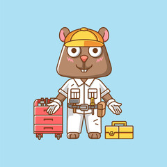 Cute squirrel mechanic with tool at workshop cartoon animal character mascot icon flat style illustration concept 17-32