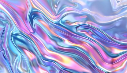 3D render of a holographic iridescent abstract background with wavy fluid lines, titanium pastel colors, in the style of a hologram generative ai