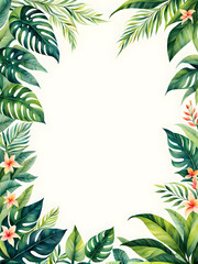 Fototapeta na wymiar tropical-plant-frame-embracing-a-simple-background-watercolor-illustration-in-the-style