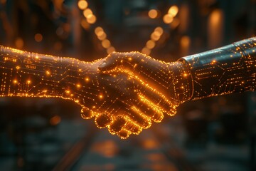 Digital Handshake Symbolizing Ongoing Digital Transformation in Business, Concept of Digital Transformation in Business