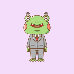 Cute frog businessman suit office workers cartoon animal character mascot icon flat style illustration concept