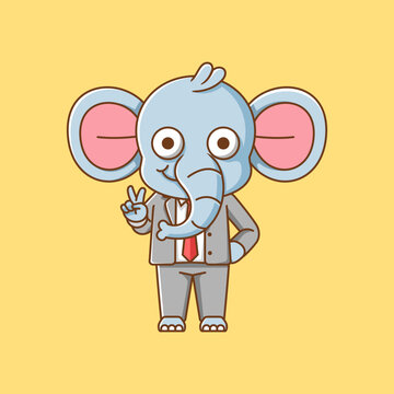 Cute elephant businessman suit office workers cartoon animal character mascot icon flat style illustration concept