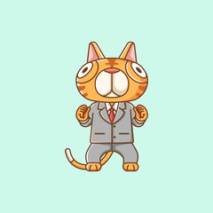 Cute cat businessman suit office workers cartoon animal character mascot icon flat style illustration concept set