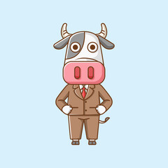 Cute cow businessman suit office workers cartoon animal character mascot icon flat style illustration concept