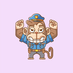 Cute monkey police officer uniform cartoon animal character mascot icon flat style illustration concept