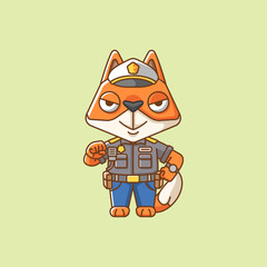 Cute fox police officer uniform cartoon animal character mascot icon flat style illustration concept