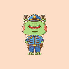 Cute cat police officer uniform cartoon animal character mascot icon flat style illustration concept