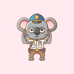 Cute koala police officer uniform cartoon animal character mascot icon flat style illustration concept set