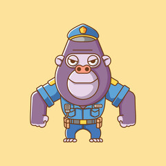 Cute gorilla police officer uniform cartoon animal character mascot icon flat style illustration concept