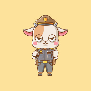 Cute goat police officer uniform cartoon animal character mascot icon flat style illustration concept